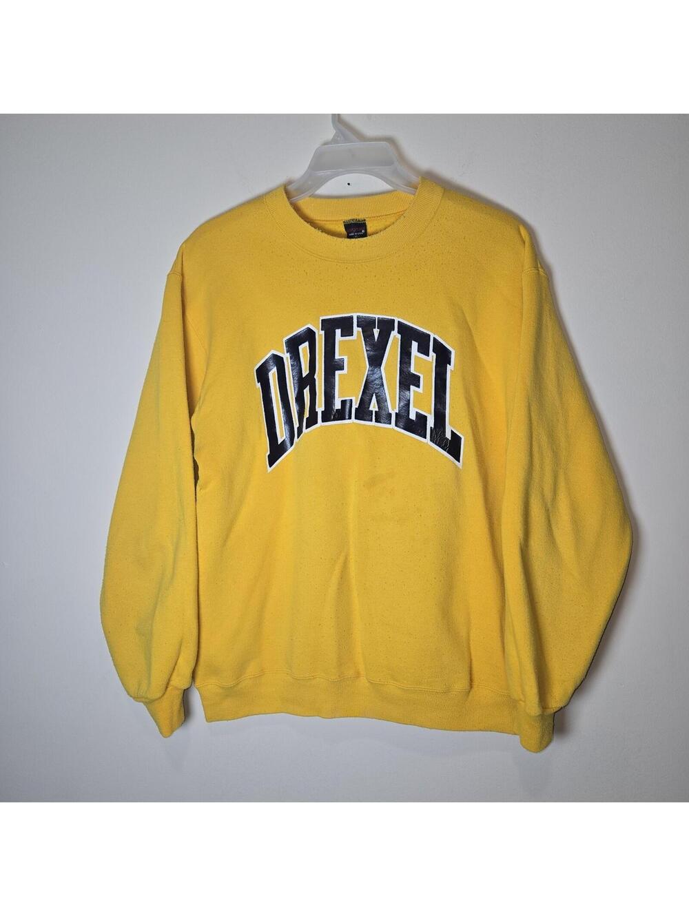 VTG Jansport Drexel University Pullover Yellow Sweatshirt Mens XL 80’s USA READ